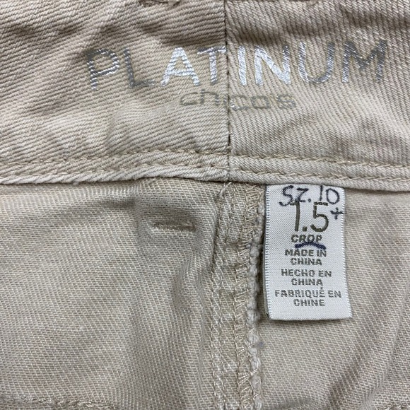Chicos Platinum Crop Pants Womens 1.5 Tan Khaki Stretch Denim Coastal Minimalist - Picture 4 of 7